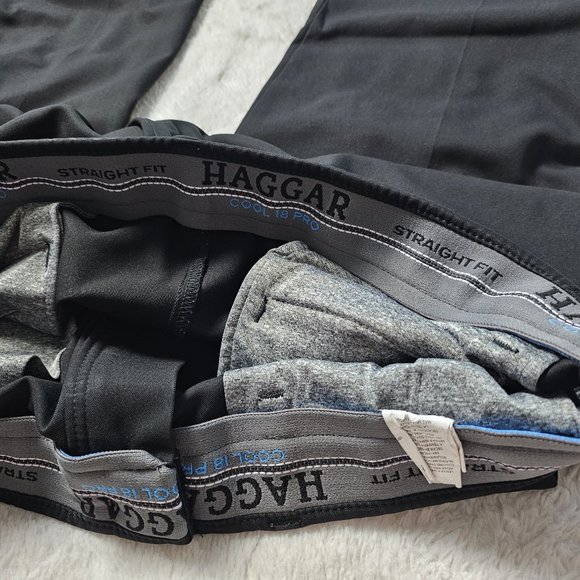 Haggar Black Cool 18 Pro Stretch Straight Fit Flat Front Dress Pants 36x30 - Picture 4 of 8